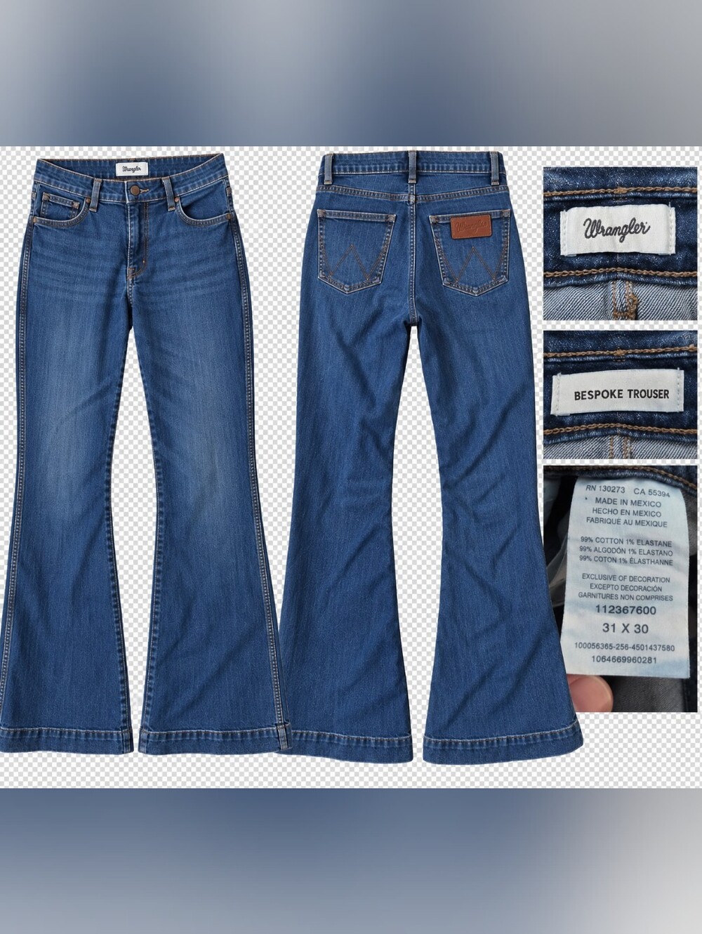 Wrangler Bespoke High Rise Trouser Jeans 31x30 Dark Wash Flare Western